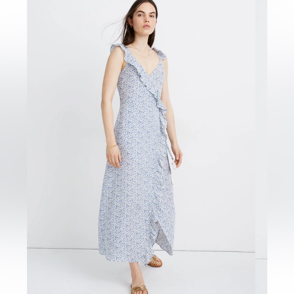 Madewell Ruffled Wrap Maxi Dress In Americana Floral Size 10 (Medium)